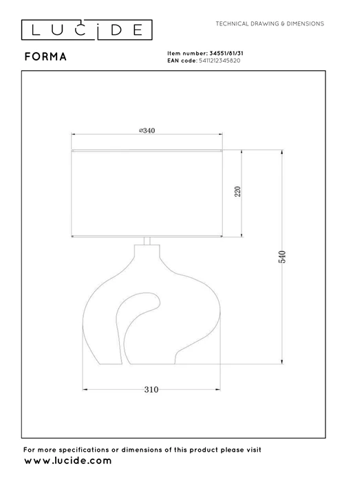 Lucide FORMA - Tischlampe - 1xE27 - Weiß - technisch